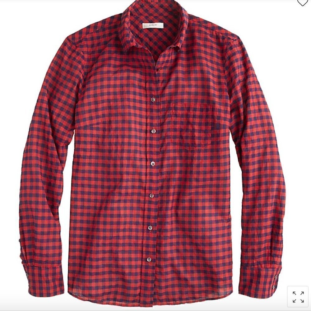J. Crew Crinkle Boy Shirt Red Navy Check Size 6